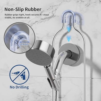 Shower Caddy Hanging with Door Hook - Split Design for Handheld Showerheads, Rustproof Over The Showerheads Bathroom Organizer with Hooks Soap and Toothbrush Holder, Bathroom Accessories Silver