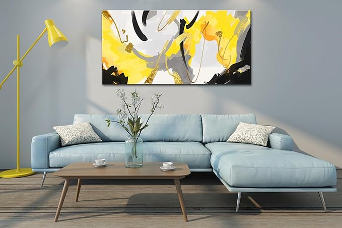 weiyiart Wall Art Yellow Abstract Wall Art Prints Framed Ready to Hang Canvas Wall Art Modern Fantasy Paintings Artwork Large Size for Living Room Bedroom Office Decoration 20"x40"inches