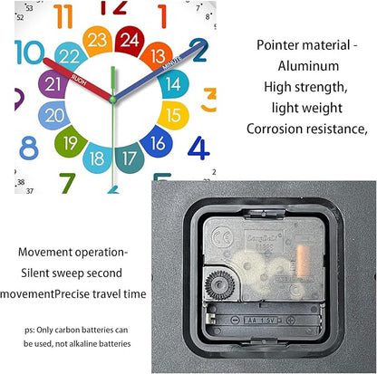 XFM Silent Kids Wall Clock Battery Operated 12 Inch Non Ticking Kids Teaching Clock Colorful Analog Learning Clock Decorative for Kids Room Classroom School
