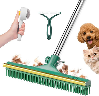 Carpet Rake for Pet Hair Removal, 60” Long Handle – Heavy-Duty Pet Hair Remover for Carpets, Rugs & Mats
