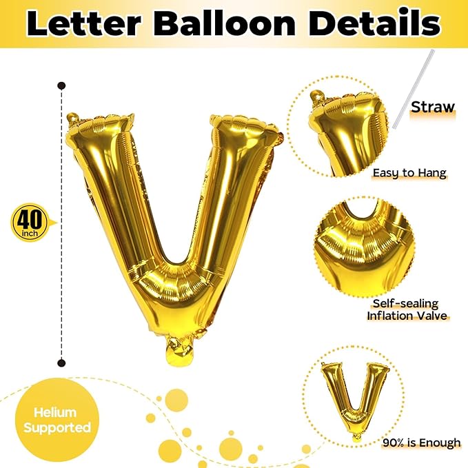 Gold Alphabet Balloons, 40 Inch Custom Name Balloons, Self Inflating Helium Foil Letters for Men Birthday Party Decorations