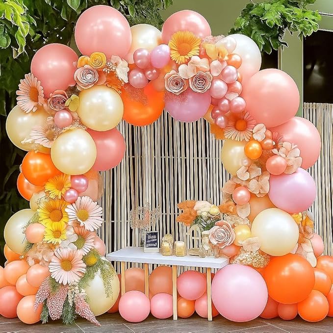 Pink Orange Balloons Double Stuffed Pearl Balloon Arch Latex Rose Light Pink Nude Balloon Garland for Birthday Baby Shower Wedding Bridal Shower Fall Party Home Decoration