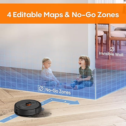 Robot Vacuum and Mop with Self-Emptying,5000Pa Robot Vacuum Cleaner with Mapping, 60-Day Hands-Free Cleaning, LiDAR Navigation, No-Go Zones,Wi-Fi/App/Alexa Control, Ideal for Pet, Hard Floors, Carpet