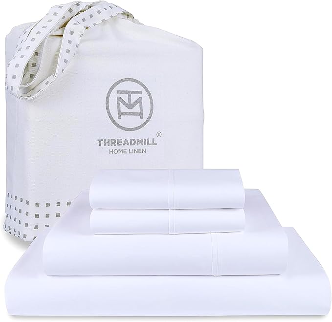 Threadmill Luxury 800 Thread Count King 100% Cotton Sheets - Hotel White Sateen Weave Bed-Sheets, Better Than Egyptian Cotton, 4 Pc Solid Soft Bed Set, Fits 16" Deep Pocket