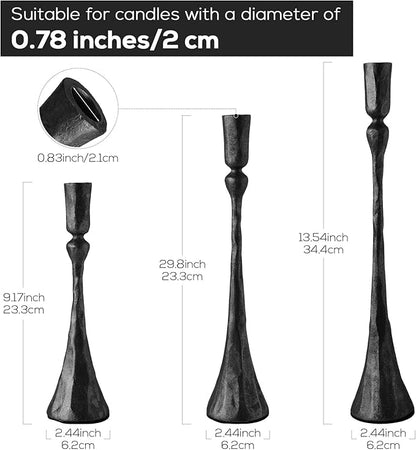Vintage Cast Iron Black Taper Candle Holders Set of 3 Antique Decorative Candlestick Holder for Wedding Dining Table Party Rustic Home Decor