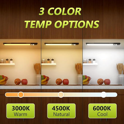 4 Pack 12" Under Cabinet Lights with Digital Display,2200mAh Rechargeable Motion Sensor Light Indoor,3 Color Temperatures, Magnetic Dimmable Closet Lights, Under Counter Light for Kitchen