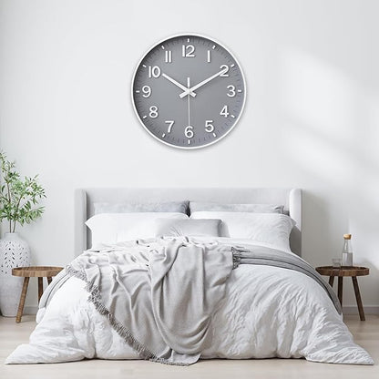 HZDHCLH Wall Clocks Battery Operated,Wall Clock Gray,10 inch Wall Clock Silent Non Ticking Modern 3D Numbers for Kitchen Bedroom Living Room Office Classroom Decor