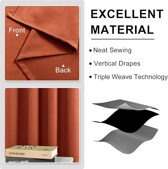 DWCN Blackout Curtains for Living Room, Room Drakening Curtain for Bedroom, Solid Thermal Privacy Protection 45 Inch Drapes, Burnt Ochre, W42 x L45 Inch, Set of 2