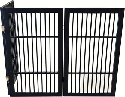 Pet Dog Gate Strong and Durable Freestanding Folding Acacia Hardwood Portable Wooden Fence Indoors or Outdoors by Urnporium (Black Pet Gate, 3 Panel 30" Tall)