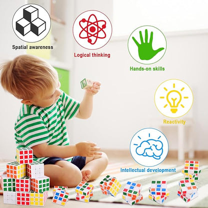 GOLDGE 60 Mini Cube Puzzles, 1.18in 3x3, Fun Party Favors for Kids - School Rewards & Classroom Prizes, Perfect for Birthdays, Easter, Christmas & Stocking Stuffers (60PCS-6 Colors (White))