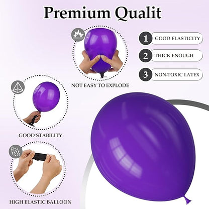 130PCS Dark Purple Balloons, Latex Balloon Different Sizes 18/12/10/5 In, Helium Balloons with Ribbon, Party Balloon Set for Birthday Wedding Graduation Anniversary Baby Shower Decoration