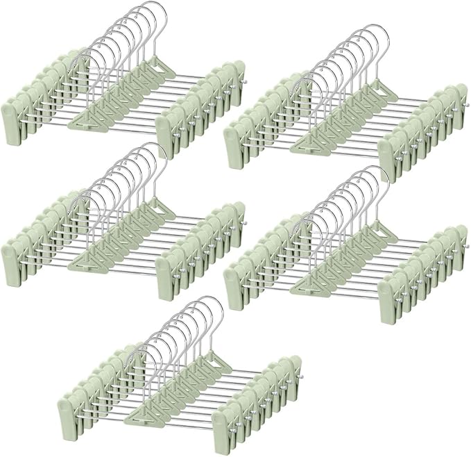 Northern Brothers Space Saving Pants Hangers with Clips, 50 Pack, Green, Plastic