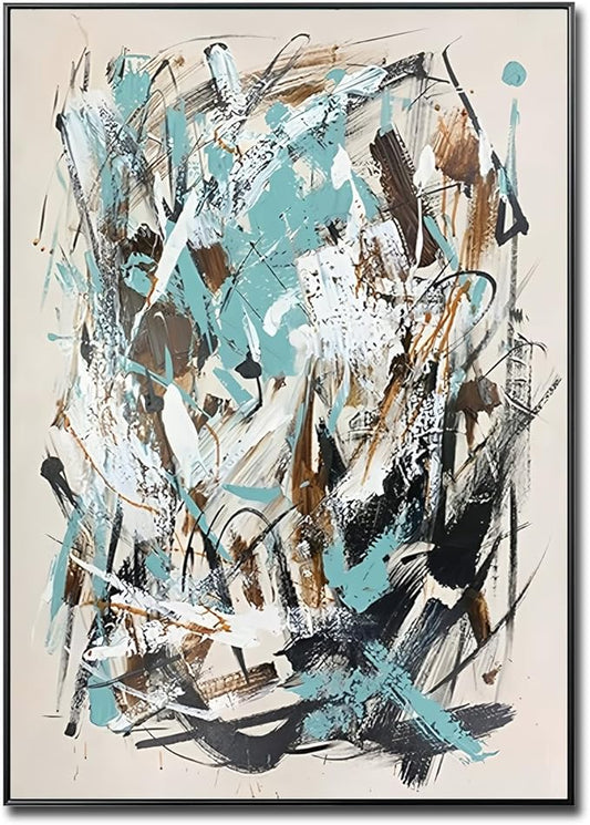 Hand Painted Blue and Black Abstract Oil Painting For Bedroom,Frame Large Wall Art for Office, Modern 3D Artwork For Living Room Home and Office Wall Décor Ready to Hand 28" x 40"