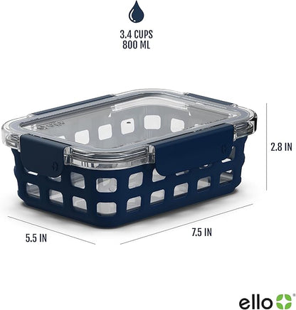 Ello Duraglass 3.4 Cup Meal Prep Sets 10Pc, 5 Pack Set- Glass Food Storage Container with Silicone Sleeve and Airtight BPA-Free Plastic Lids, Dishwasher, Microwave, and Freezer Safe, Evening Orchard