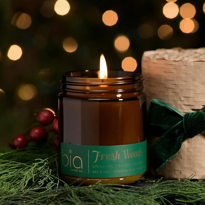 Bia Candle Co Soy Blend Candle, Pine & Balsam with Cypress, Spruce & Cedar – Clean Long Burn, Lead-Free Wick, Handmade in USA – Fresh Woods Scent,7 oz