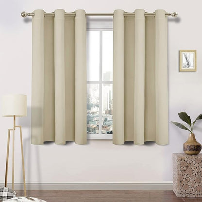 DWCN Blackout Curtain for Bedroom, Room Darkening Thermal Insulated & Light Blocking Window Drapes for Living Room/Kids Room, W42 x L54 Inch Length, Set of 2, Light Beige