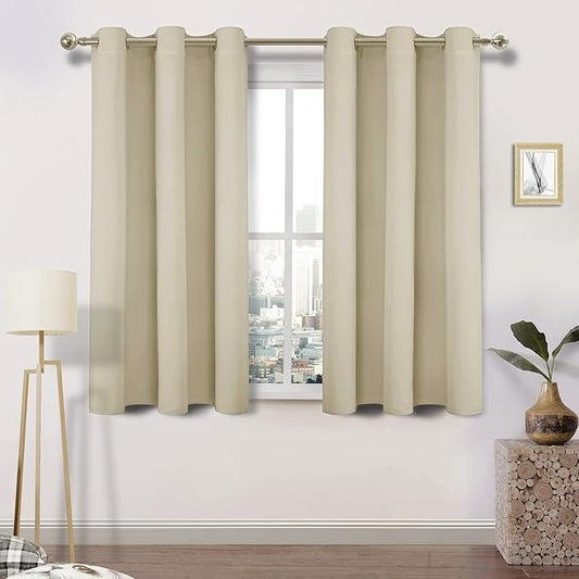 DWCN Blackout Curtain for Bedroom, Room Darkening Thermal Insulated & Light Blocking Window Drapes for Living Room/Kids Room, W42 x L54 Inch Length, Set of 2, Light Beige