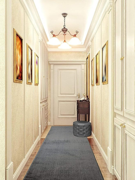 Custom Cut Hallway Runner Rug, Slip Resistant, 31 Inch Wide X Your Choice of Length, Solid Grey, 31 Inch X 21 feet