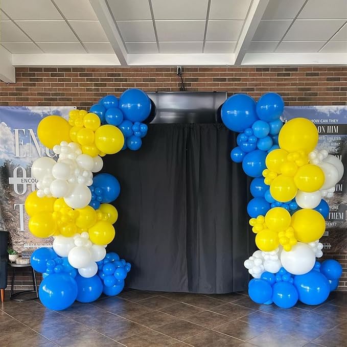 Yellow Blue Balloons, 60pcs 12 Inch Blue Yellow White Balloons, Dark Blue Gold Confetti Latex Balloon Helium for Graduation Birthday Wedding Baby Shower Party Decoration