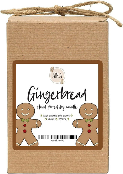 Aira Holiday Soy Candles - Organic, Kosher, Vegan, Farmhouse Candle w/Aromatherapy Essential Oils - Hand-Poured 100% Soy Candle Wax - Paraffin Free, Burns 150+ Hours - Gingerbread - 20 Ounces