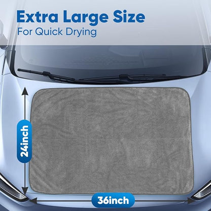 HOMEXCEL Car Drying Towel (36"x 24"), 1200GSM Ultra Absorbent Car Cleaning Cloth, Streak-Free Microfiber Drying Towel, Great for Cars, Trucks, SUVs, RVs, Motorcycles Grey