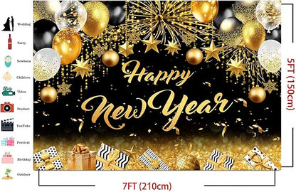 Dudaacvt 7X5FT Happy New Year Party Backdrop Happy New Year Banner for 2026 Party Decoration, 2026 Family Holiday Party Banner