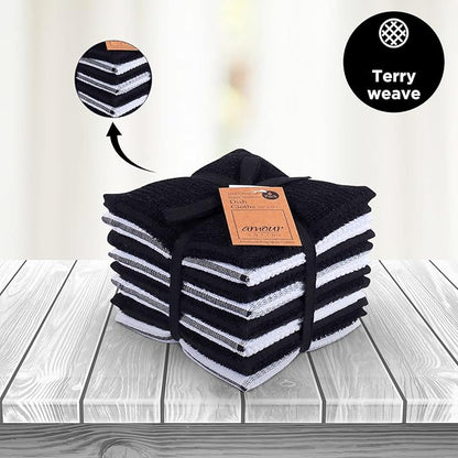 AMOUR INFINI Dish Cloths for Washing Dishes Set of 8 - Highly Absorbent, Super Soft Kitchen Dishcloths - Reusable Quick Dry Dish Rags for Cleaning & Drying Kitchen Linens (12x12 Inch - Black)