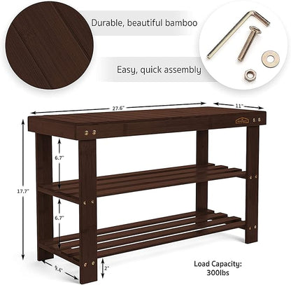 Homemaid Living Bamboo 3 Tier Shoe Rack Bench, Premium Shoe Organizer or Entryway Bench, Perfect for Shoe Cubby, Entry Bench, Bathroom Bench, Entryway Organizer, Hallway or Living Room(Brown)