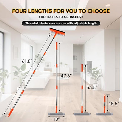 Window Squeegee, 62” Super Long Stainless Steel Pole, Mirror Cleaner Tool, Extendable Squeegee for Window Cleaning Fit High Up Area,Shower Door and Tiles