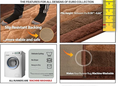 Washable Custom Size Runner Rug Squares Geometric Design Extra Long Runner Rugs for Hallways 26 Inch Wide x Pick Your Size by Feet Slip Skid Resistant Rubber Back (Square Brown, 8 ft x 26 in)