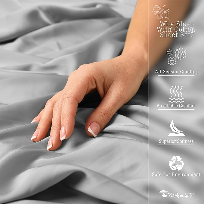 URBANHUT 800 Thread Count Egyptian Cotton Sheets - California King Size, 4 Pc Bed Sheet Set, Luxury Hotel Sateen Sheets Fits 16" Deep Pocket - Silver Grey