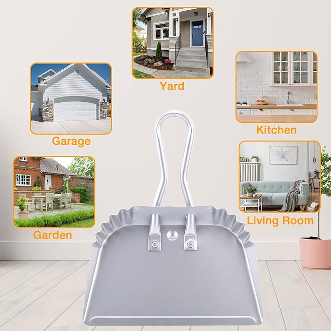 Mumufy 8 Pcs 12 Inch Heavy Duty Metal Dustpan, Stainless Steel Large Wide Dust Pans for Household, Handheld Scooper, Debris Cleaning Tool for Home Garage Studio Courtyard Indoor Outdoor(Silver)
