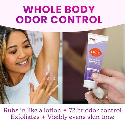 Lume Whole Body Deodorant - Invisible Cream Tube - 72 Hour Odor Control - Aluminum Free, Baking Soda Free, Skin Safe - 3.0 ounce (Pack of 2) (Soft Powder)