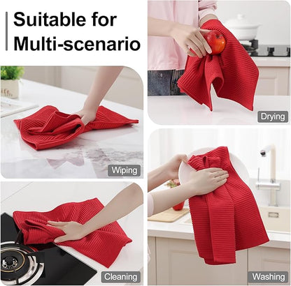 Homaxy Premium Kitchen Towels (18"x 28", 8 Pack), Large 100% Cotton Kitchen Hand Towels, Ultra Absorbent Ribbed Terry Tea Towels Set with Hanging Loop, Red