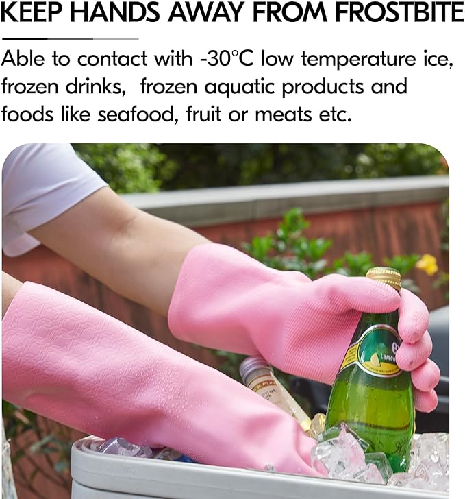 Vgo... 1 Pair Household Cleaning Gloves Infused with Rresh Rich Aromas, Lined Dishwashing Gloves,Long Sleeves Kitchen Gloves, Bathroom Cleaning, Gardening, Pet Care(Pink,Size S,TP1117)