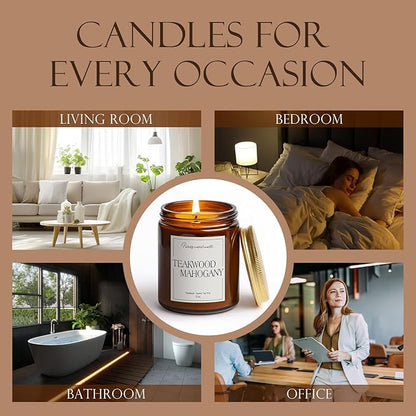 Mahogany & Teakwood Highly Scented Candles for Home, 9oz Natural Soy Aromatherapy Organic Candle with Essential Oil, Home Fragrance Stress Relief & Meditation Jar Candles Gifts for Men Women
