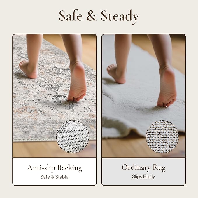 GENIMO Runner Rug 2x4, Non Slip Hallway Runner Rugs, Low Pile Lightweight Machine Washable Vintage Rug for Hallway, Entryway, Bedroom, Kitchen and Corridor,Taupe
