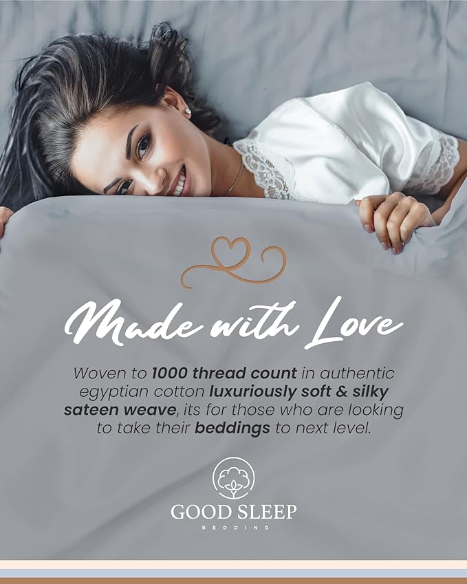 Good Sleep Bedding King Size Sheets Set Deep Pockets - 4 Pc, 1000 TC King Sheet Set, Egyptian Cotton Bedsheets King Size Bed, FIts Upto 16 Inch - Light Grey