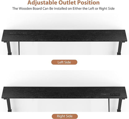 GRLEAF 2 Pack Adjustable Height Narrow Console Table with Power Outlets, 70" Long Sofa Table with Charging Station Behind Couch Table Entryway Table for Living Room and Hallway – Black