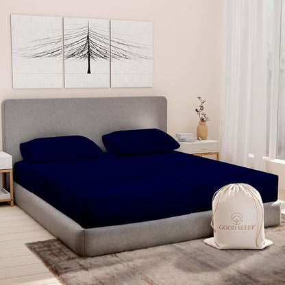 Good Sleep Bedding Split King Cotton Sheets Set for Adjustable Bed - Luxury 1000 TC Egyptian Cotton, 5 Piece, Sateen, 2 Fitted with 16" Deep Pocket, Navy Blue