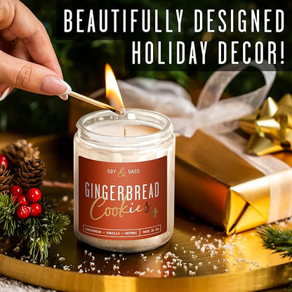 Gingerbread Candle, Christmas Candles Scented ? ?Gingerbread Cookies? Soy Candle, w/Gingerbread, Cinnamon & Vanilla - Infused with Essential Oils I 9oz, 50Hr, Made in USA