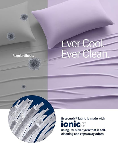 REST® Evercool®+ Starter Sheet Set, CaliKing, Lavender, Breathable Bed Sheet for Hot Sleeper and Night Sweats, with Pillowcases, Ionic+ Self-Cleaning Silver Yarn for Sensitive Skin, 3PCS No Flat Sheet