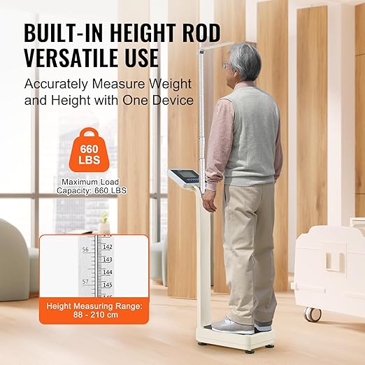 VEVOR Medical Digital Scale, Professional Physician Scale for Weight Height, Multi-Function Medical Physician Scale with Built-in Height Rod, 2 Unit (kg/lb), BMI for Home Hospital Gym, 660LBS Capacity