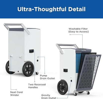 260 Pints Commercial Dehumidifier with Pump and Drain Hose for Basements, Heavy Duty Commercial Grade Dehumidifiers for Large Spaces, Warehouse, Industry Water Damage Unit, Auto Defrost
