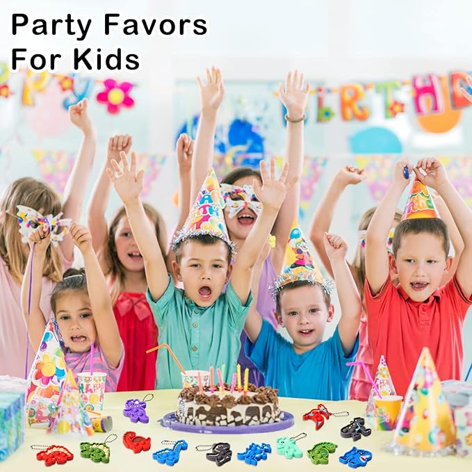 Kiss Monkey 24 Pack Dinosaur Party Favors,Mini Pop Keychain Toys Bulk,Pop Fidgets Party Favors for Kids,Stress Relief Sensory Toys,Goodie Bags Stuffer,Classroom Prizes,Birthday Gifts for Boys & Girls