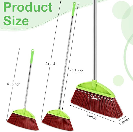 Lasnten 8 Pack Indoor Broom for Floor Cleaning Commercial Set with 49" Stainless Steel Detachable Handle Indoor and Outdoor Floor Brooms for Home, Garage, Kitchen, Office, Patio(Green,49x13.6 Inches)