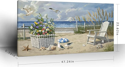 ARTZON Beach Scene Wall Art – Relaxing Large Blue Tropical Nature Sunshine Seascape Picture Modern Summer Coastal Canvas Print Decor for Living Room, Bedroom, 48x24 Inch