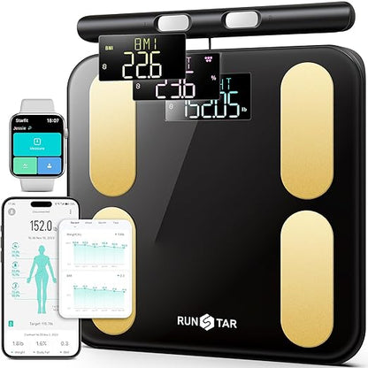 RunStar Scale for Body Weight and Fat, BMI Muscle Mass to 28 Body Composition, FSA&HSA Eligible Digital Bathroom Scales 8-Electrode with Voice Prompt High Accurate Bluetooth Weight Scale, Gold