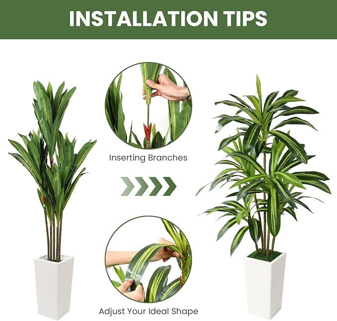 Artificial Dracaena Fake Tree 5FT, White High Pot Artificial Plants Indoor&Outdoor, Fake Plants for Office/Home/Living Room Potted Decoration, 5ft