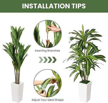 Artificial Dracaena Fake Tree 5FT, White High Pot Artificial Plants Indoor&Outdoor, Fake Plants for Office/Home/Living Room Potted Decoration, 5ft